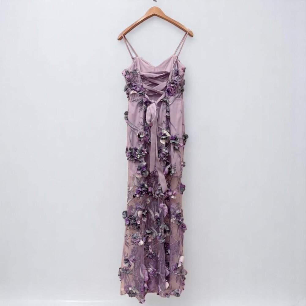 NWT Live Foster 3D Flower & Embroidered Gown Purple Multi - Picture 5 of 5
